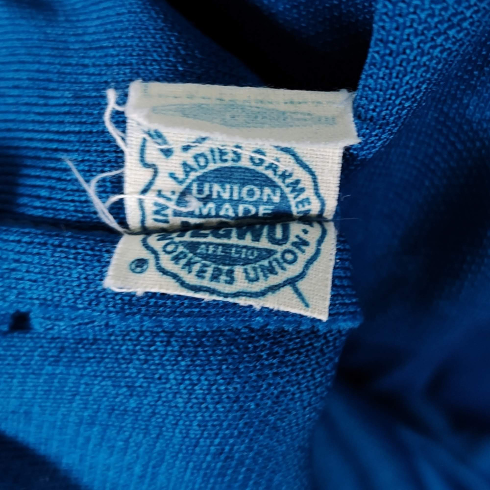 Vintage 60s Mod Knit Shift Dress Blue Union Made Rolled Collar Size XL - Picture 12 of 13